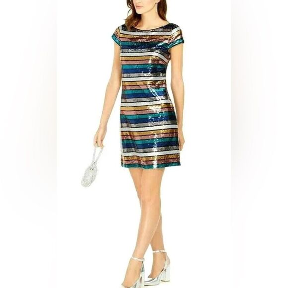 Striped Sequin Dress - Multicolor - Picture 1 of 4